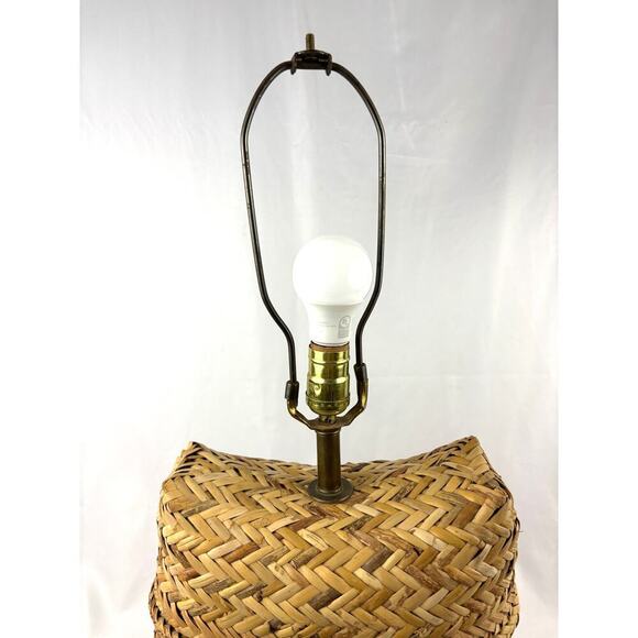 Vintage Woven Rattan Table Lamp Base Only 1980's Boho - Picture 10 of 13